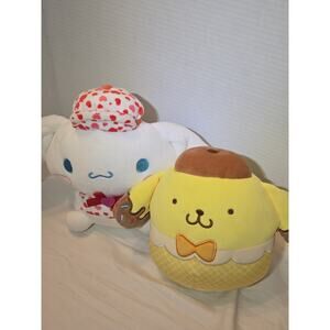 2 Squishmallows pompompurin Sanrio dog ice cream Cinnabon Kellytoy Soft Plush